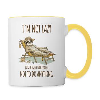 Vintage Graphic shirt: lazy sloth relaxed on beach - Contrasting Mug - white/yellow - Right