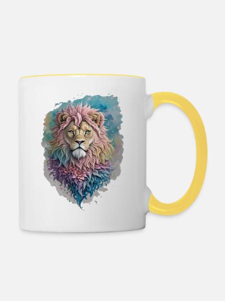 Löwe Wasserfarbe - Tasse zweifarbig - Weiß/Gelb