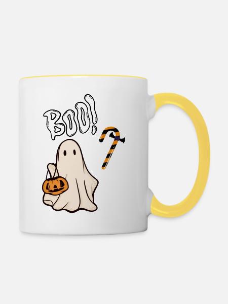 Booo Halloween - Tasse zweifarbig - Weiß/Gelb