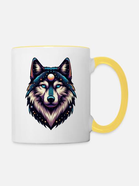 Spiritueller Wolf - Tasse zweifarbig - Weiß/Gelb