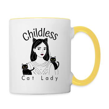 Dame chat sans enfant - Mug contrasté - blanc/jaune - Droite