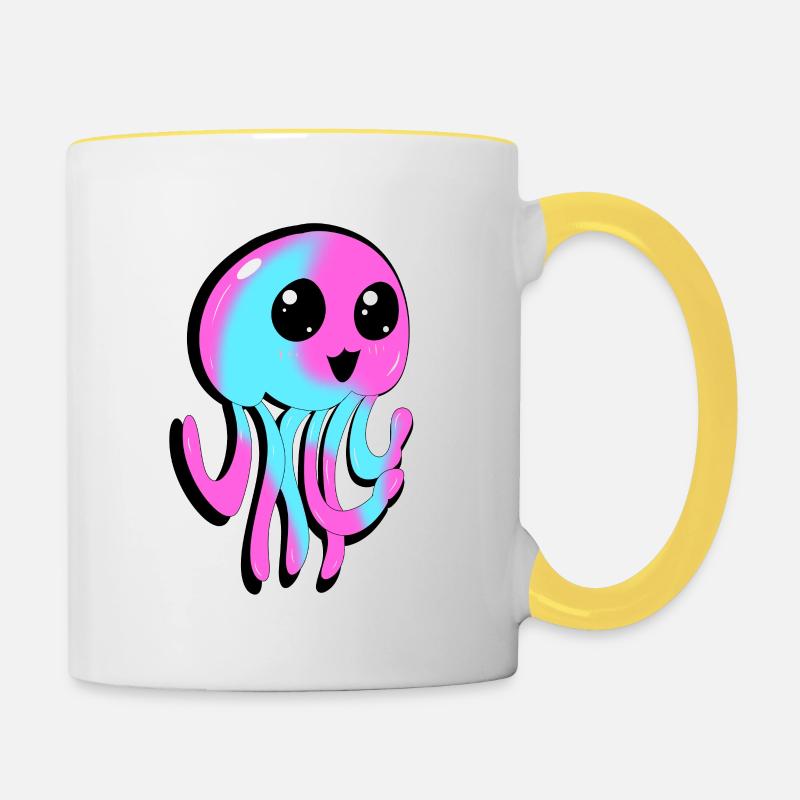 Méduse mignonne rose bleu bande dessinée/anime - Mug contrasté - blanc/jaune