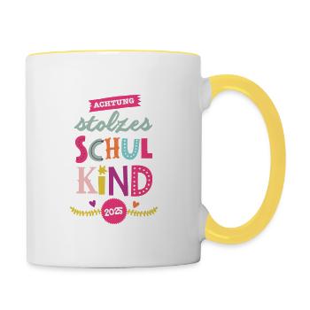 Stolzes Schulkind 2025 - Tasse zweifarbig - Weiß/Gelb - Rechts