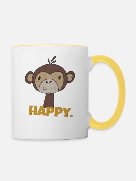 affe happy - Tasse zweifarbig - Weiß/Gelb