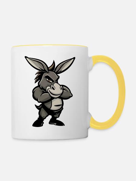 esel comic - Tasse zweifarbig - Weiß/Gelb