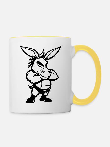esel comic - Tasse zweifarbig - Weiß/Gelb