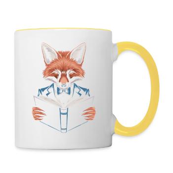 Renard en costume qui lit un livre - Mug contrasté - blanc/jaune - Droite