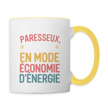 Je ne suis pas paresseux, je suis en mode économie - Mug contrasté - blanc/jaune - Droite