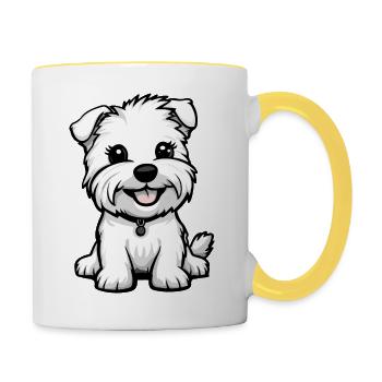 West Highland Terrier Chien Bande dessinée Mignon - Mug contrasté - blanc/jaune - Droite