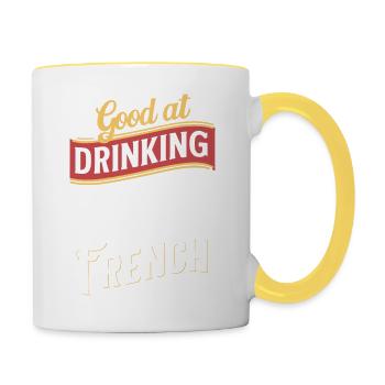 Bon pour boire mais mauvais en français - Mug contrasté - blanc/jaune - Droite