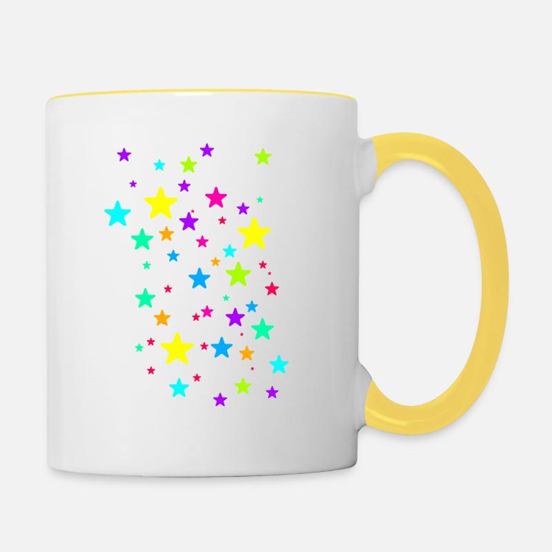 étoiles colorées, étoiles, étoile, bleu, jaune, rose, vert - Mug contrasté - blanc/jaune