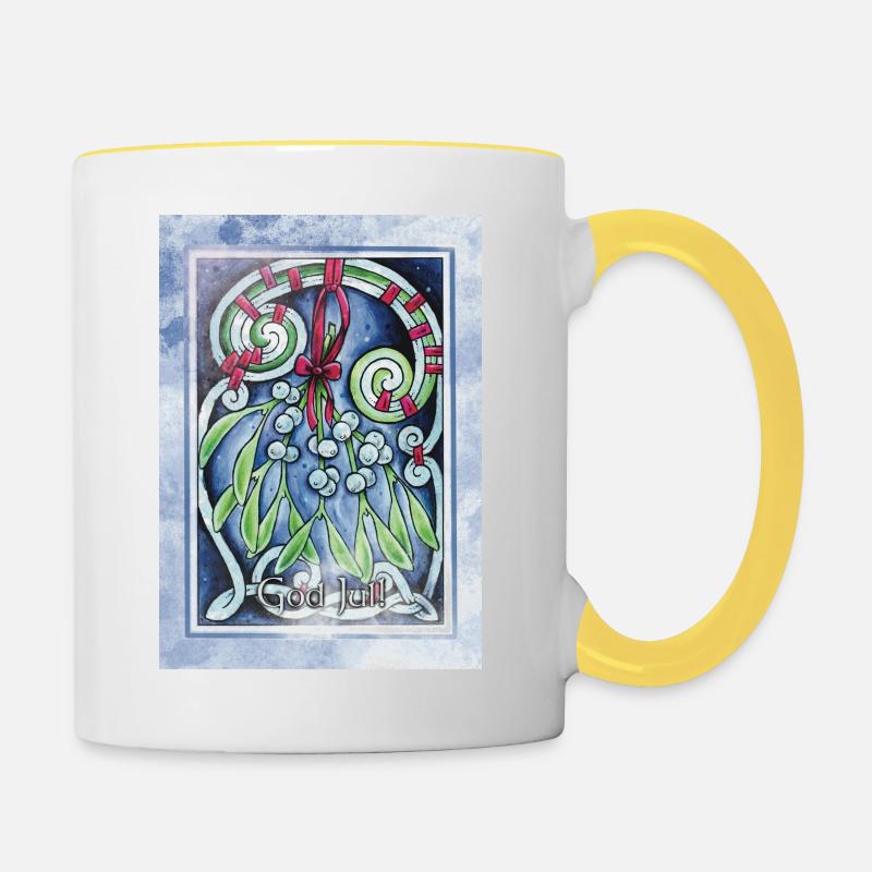 God Jul Mistletoe and Knot Pattern - Contrasting Mug - white/yellow