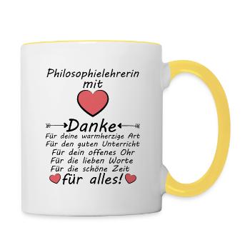 Philosophie Lehrerin Danke sagen zum Abschied - Tasse zweifarbig - Weiß/Gelb - Rechts