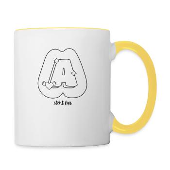 Chemise de coloriage : Lettre A – Concevez votre nom - Mug contrasté - blanc/jaune - Droite