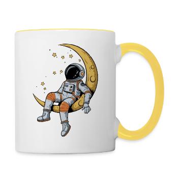 Astronaute sur le croissant de lune – rêveur dans l’espace - Mug contrasté - blanc/jaune - Droite