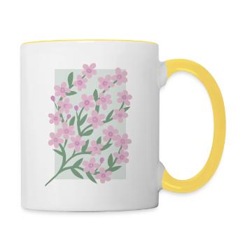 Cerisiers Fleurs Fête des Mères Fleurs Roses Japon Mère - Mug contrasté - blanc/jaune - Droite