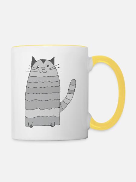 katze geringelt graustufen - Tasse zweifarbig - Weiß/Gelb