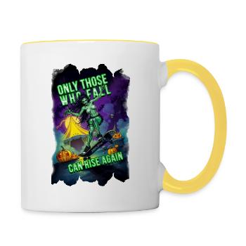 Skateboard Zombie Woman – "Only Those Who Fall Can R - Contrasting Mug - white/yellow - Right