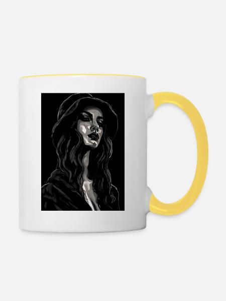 Schattenspiel der Eleganz - Tasse zweifarbig - Weiß/Gelb