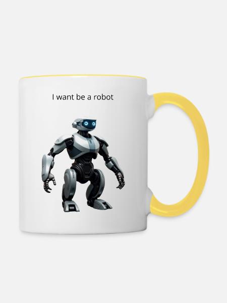 Roboter - Tasse zweifarbig - Weiß/Gelb