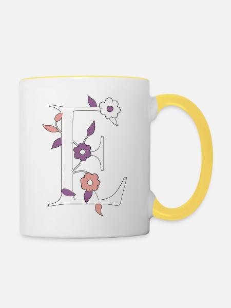 Buchstabe E Monogramm Retro - Tasse zweifarbig - Weiß/Gelb