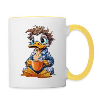 Canard du matin avec café - Mug contrasté - blanc/jaune - Droite