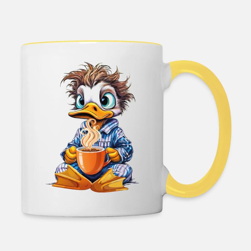 Canard du matin avec café - Mug contrasté - blanc/jaune