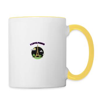 Beige Minimalistic Paris France Poster - Contrasting Mug - white/yellow - Right