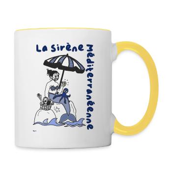 La sirène Méditerranéenne, style rétro - Mug contrasté - blanc/jaune - Droite