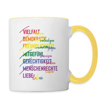 Vielfalt feiern - Tasse zweifarbig - Weiß/Gelb - Rechts