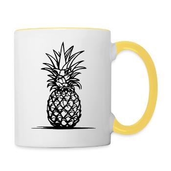 Ananas Umriss – Minimalistisches Frucht Design - Tasse zweifarbig - Weiß/Gelb - Rechts