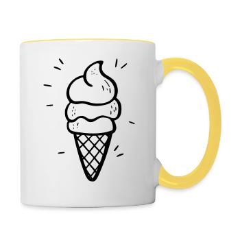 Dessin animé de crème glacée - Design d’été mignon - Mug contrasté - blanc/jaune - Droite