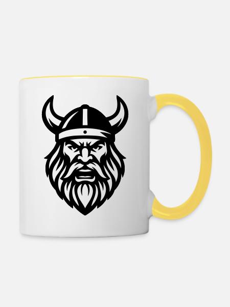 Wikinger Kopf - Tasse zweifarbig - Weiß/Gelb