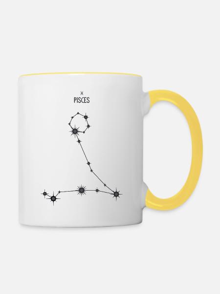 Fische Sternzeichen Sternbild Schwarz & Grau - Tasse zweifarbig - Weiß/Gelb