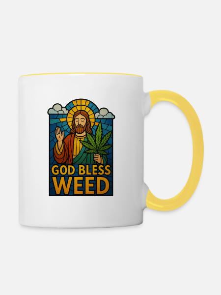 Gott segne Gras - Tasse zweifarbig - Weiß/Gelb