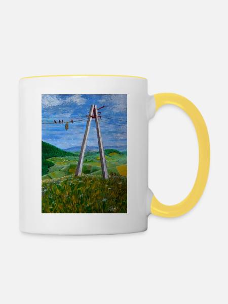 Reflexionen über ländliche Stromtrassen - Tasse zweifarbig - Weiß/Gelb