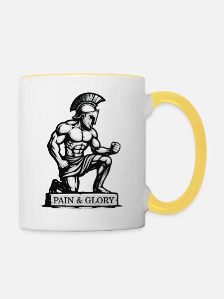 Krieger Schmerz und Ruhm - Tasse zweifarbig - Weiß/Gelb