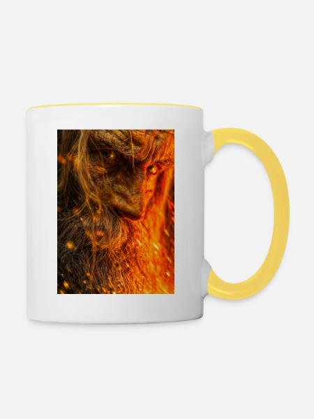 Feuriges Glutkrieger-Porträt - Tasse zweifarbig - Weiß/Gelb