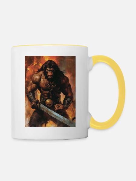 Heavy Metal Affe mit Schwert - Tasse zweifarbig - Weiß/Gelb