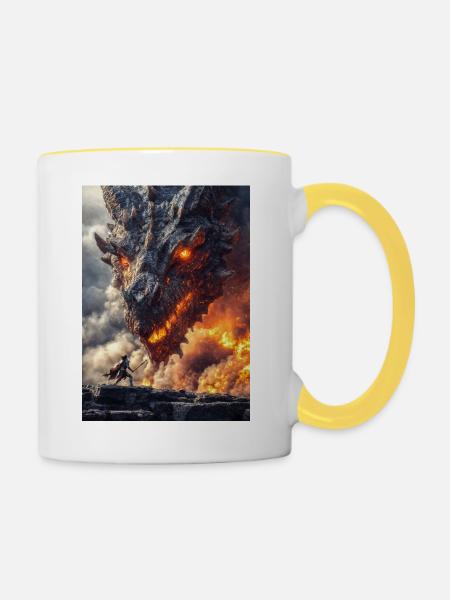 Dragon Clash Feurige Kriegsfront - Tasse zweifarbig - Weiß/Gelb