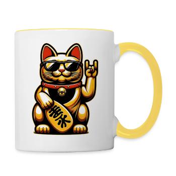 Metal-Neko – Rockige Maneki Neko Katze - Tasse zweifarbig - Weiß/Gelb - Rechts