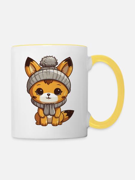 Fuchs Winter Comic - Tasse zweifarbig - Weiß/Gelb