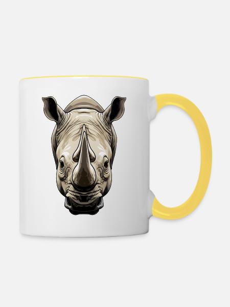 Nashorn Illustration - Tasse zweifarbig - Weiß/Gelb