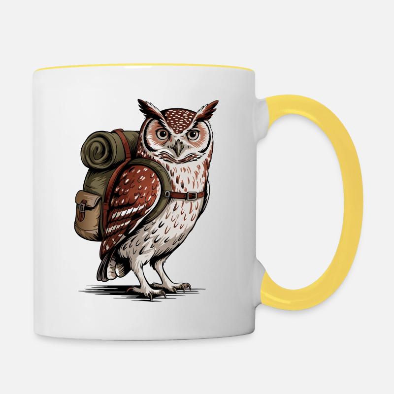 Hibou de forêt avec sac à dos - Mug contrasté - blanc/jaune