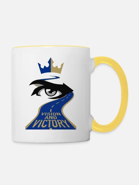 Vision und Sieg - Tasse zweifarbig - Weiß/Gelb
