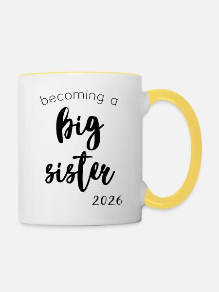 Bald große Schwester 2026 - Tasse zweifarbig - Weiß/Gelb