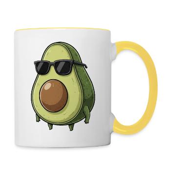Funny avocado with sunglasses cartoon vegan coo - Contrasting Mug - white/yellow - Right
