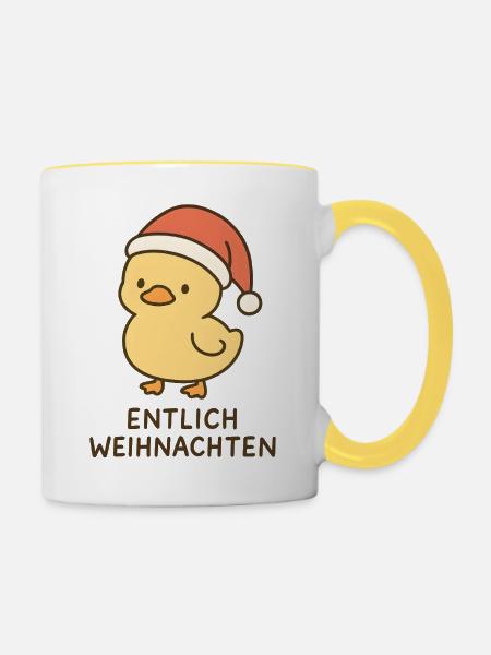 Entlich Weihnachten Küken - Tasse zweifarbig - Weiß/Gelb