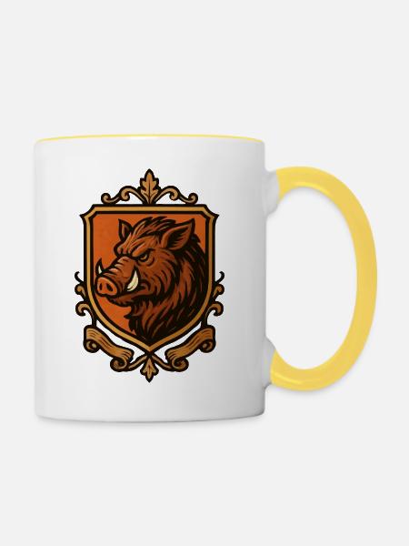 Eber-Wappen Wildschwein - Tasse zweifarbig - Weiß/Gelb