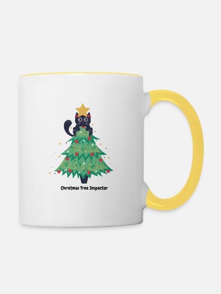 Katzen-Weihnachtspullover im Baum - Tasse zweifarbig - Weiß/Gelb